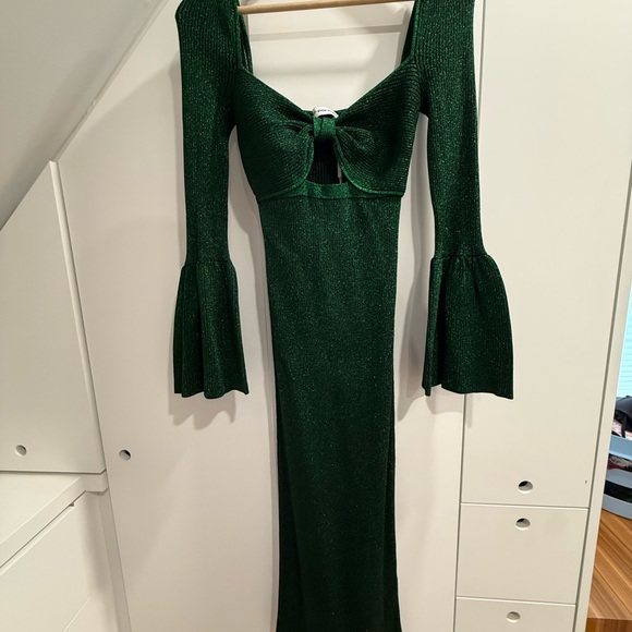 Self-Portrait Green Lurex Knit Party Dress - Picture 3 of 8